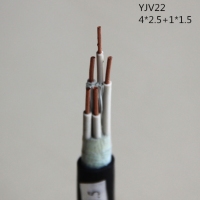 供应翼航线缆YJV22 4*2.5+1*1.5 钢带铠装优质电缆  足方足米 保...